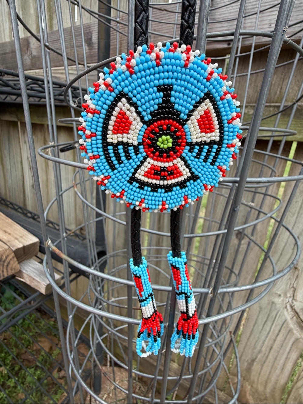 Handmade Beaded Bolo Tie / Necklace in Turquoise, Red & Black